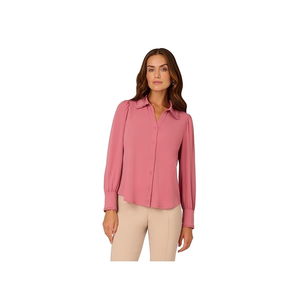 Adrianna Papell Mesarose Button-Down Blouse with Pleated Collar